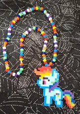 Kandi Perler My Little Pony Beads Rainbow Dash 18"  INECKLACE Rave Fanmade-NEW