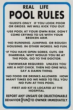 New Metal Aluminum Sign Real Life Pool Rules Funny Pool Rules Signs for Outdo...