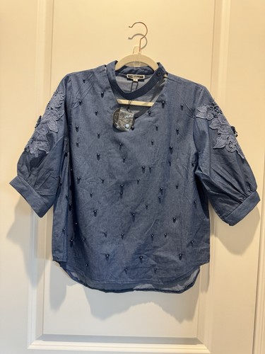 NWT Vivid Importers Women's Boho appliqué Blouse, Size L, Cotton Polyester