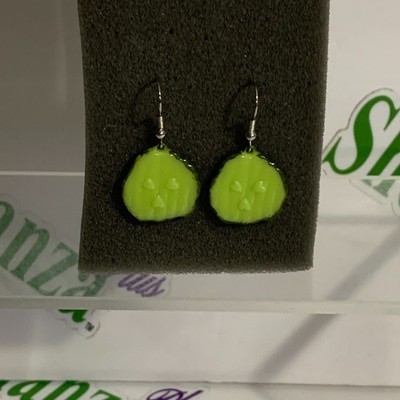Dill Pickle Chip Earrings Drop Dangle Hook Back Mini Chips Vegetable Jewelry