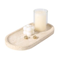 Natural Marble Tray for Bathroom Counter, 10" x 5" Travertine Marble Storage ...