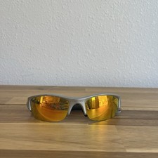 Oakley Flak Jacket 1.0 Silver Frame Fire Iridium Lens Gunmetal Icons RARE Read 