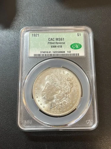 1921 P MORGAN DOLLAR CAC MS-61 - UNCIRCULATED - PITTED REVERSE - CERTIFIED - $1