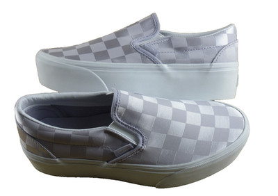 Vans Women's Classic Slip On Stackform Satin Check Lilac Platform Shoes Size 8.5
