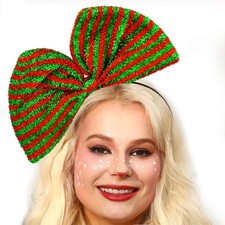 Xmas Bow Headbands Red Green Sequins Glitter Hairband for Christmas