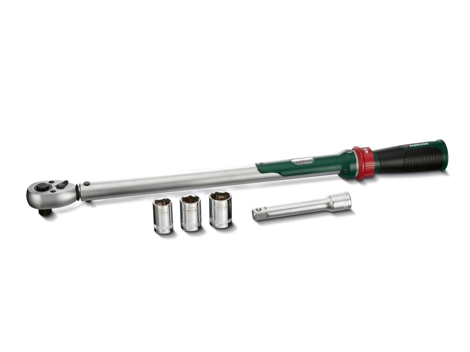 Clé dynamométrique Parkside 1/2 40-210 Nm avec ses trois douilles de serrage