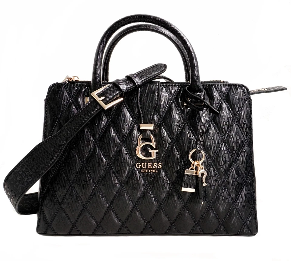 Guess  Tasche Handtasche Henkeltasche Adi Society Satchel Schwarz Logo gesteppt - Bild 4 von 4
