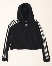 ADIDAS Womens Oversized Crop Hoodie Jumper UK 6 XS Black Cotton BA06