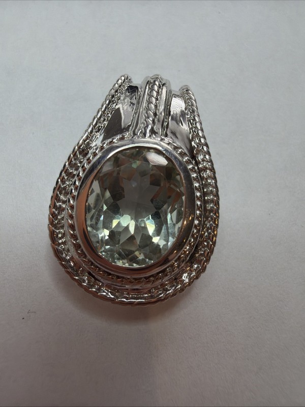 Vintage 925 Sterling Silver Green Amethyst Prasiolite Enhancer Pendant F11