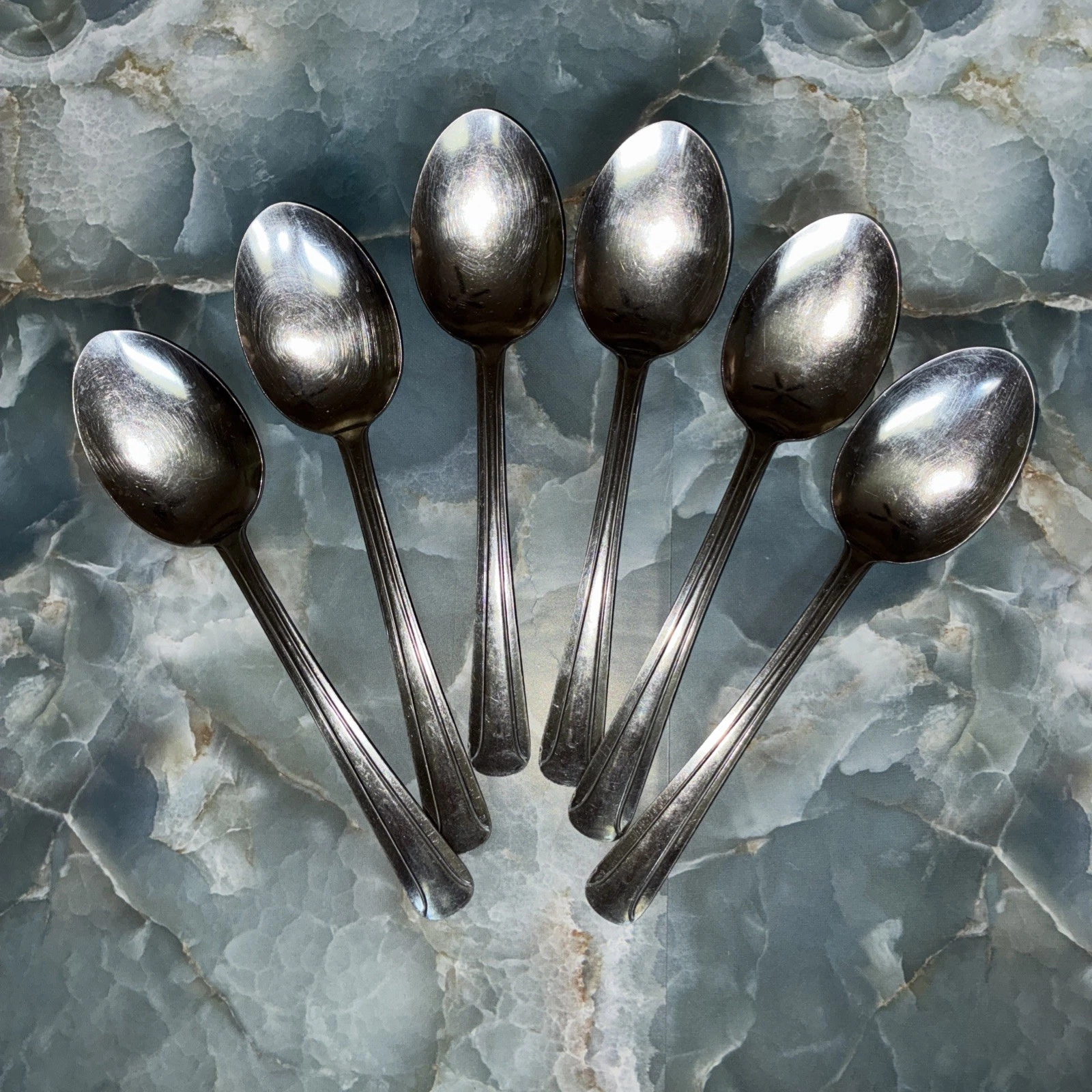 Set of 6 Walco Stainless Steel Serving Spoons 8" Vintage. Very Nice