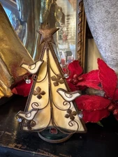 Vintage Stained Glass Christmas Tree Tea Light Candle Holder