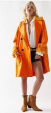 Free People Orange Oversized Roxy Wool Coat Size Large Rrp £170