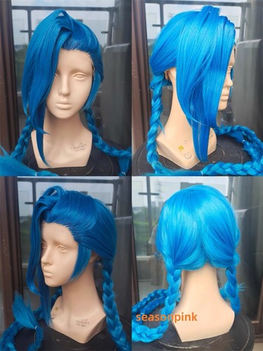 IN US LOL Arcane Jinx Cosplay Wigs Women Long Blue Braided Synthetic Hair 130cm - Picture 6 of 6