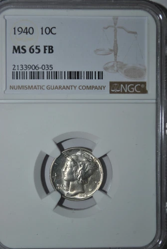 1940 Mercury Dime 10c - NGC MS65 FB