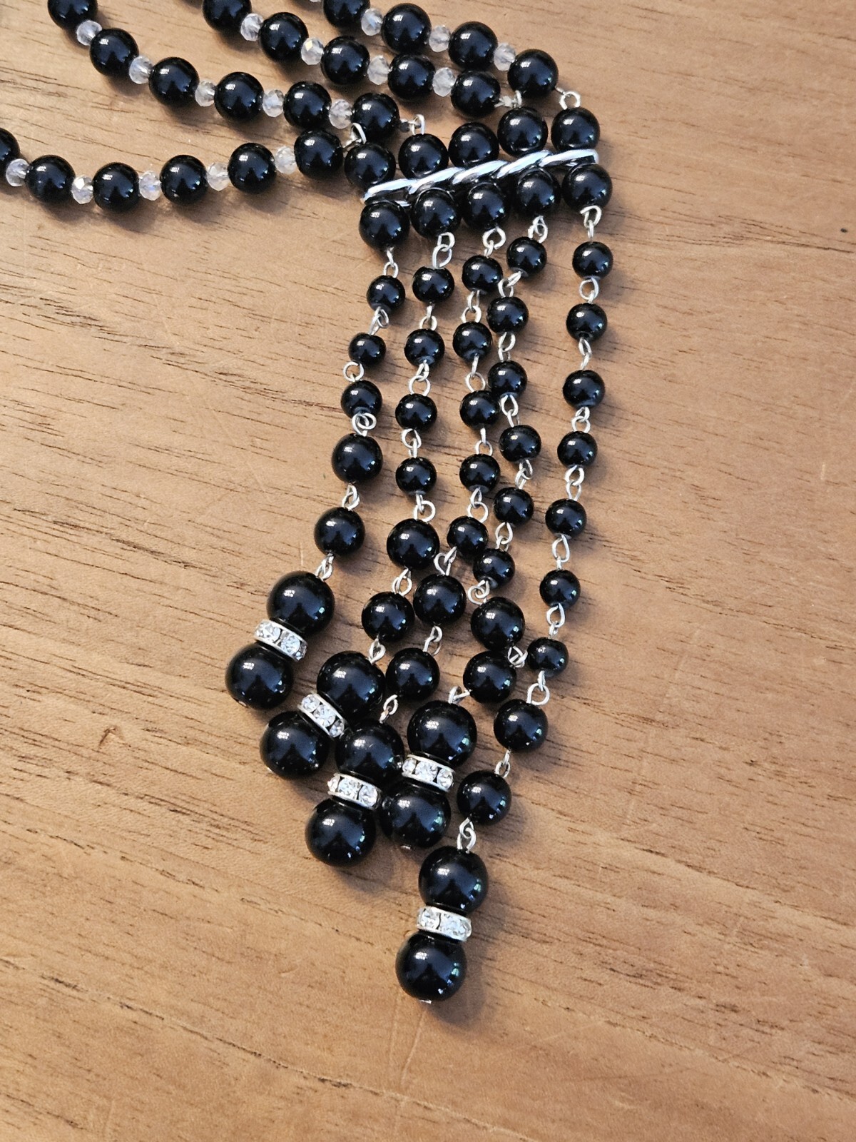 Dramatic Glass In Crystal Cascading Necklace Blac… - image 2