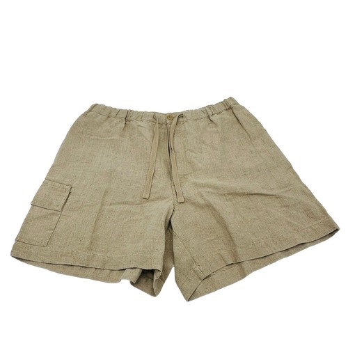 Eddie Bauer Linen Cargo Shorts 5" Inseam High Rise Womens Size XL Khaki Tan EUC