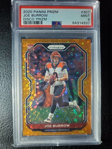 2020 Panini Joe Burrow Orange Disco Prizm Rookie Card 307 PSA 9 MINT 