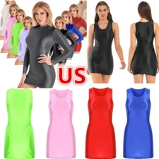Womens Glossy Bodycon Mini Dress Oil Shiny Sheer Pencil Dress Sexy Clubwear