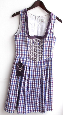 Damen Trachten Dirndl ärmellos lila blau weiß kariert Gr. 36 v. Spieth & Wensky