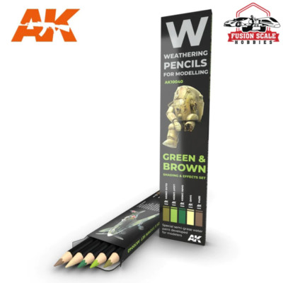 AK Interactive Green & Brown Weathering Pencil Set 5 Pencils AKI10040