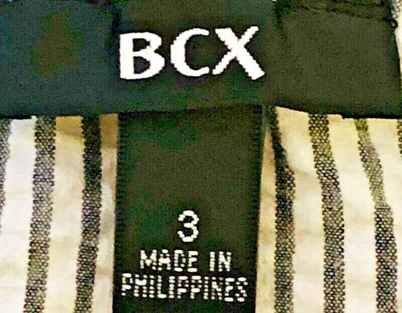 BCX 女式无肩带连衣裙蓝色白色条纹打褶棉弹力青少年 3 码 — 第 4/4 张图片