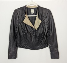 $375 Halogen Nordstroms Sz. M Black 100% Leather Soft Moto Jacket Zip Up Coat