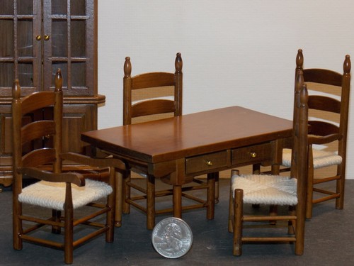 Dollhouse Miniature Dining Room Set 6 pc Walnut 1:12 scale P4 Dollys Gallery - Picture 2 of 6