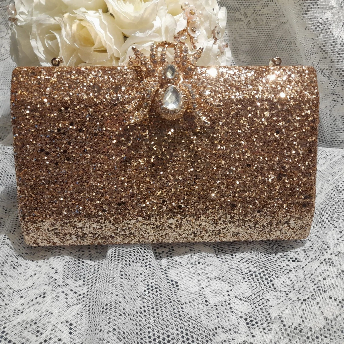 Sequins Flower Evening Bag, Vintage Black Velvet Clutch Purse