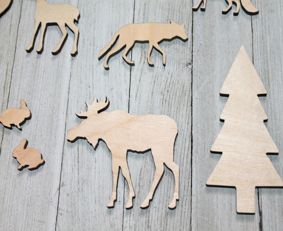 17pc Unfinished Wood Cutout Animals Cabin Decor Man Cave DIY Sign Kit Crafts - Image 4 of 4