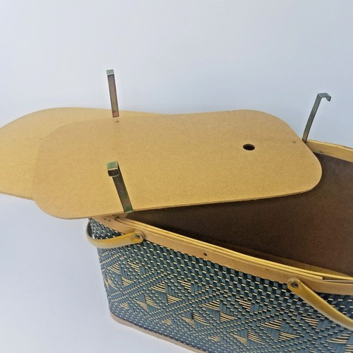 Hawkeye Burlington Basket Company Picnic Basket Green Removeable Tray Vintage - Picture 7 of 12