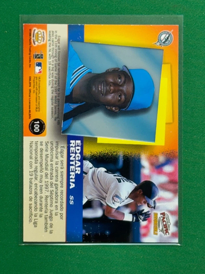 1998 Pacific Invincible Baseball Silver Parallel #100 Edgar Renteria - Image 2 of 2