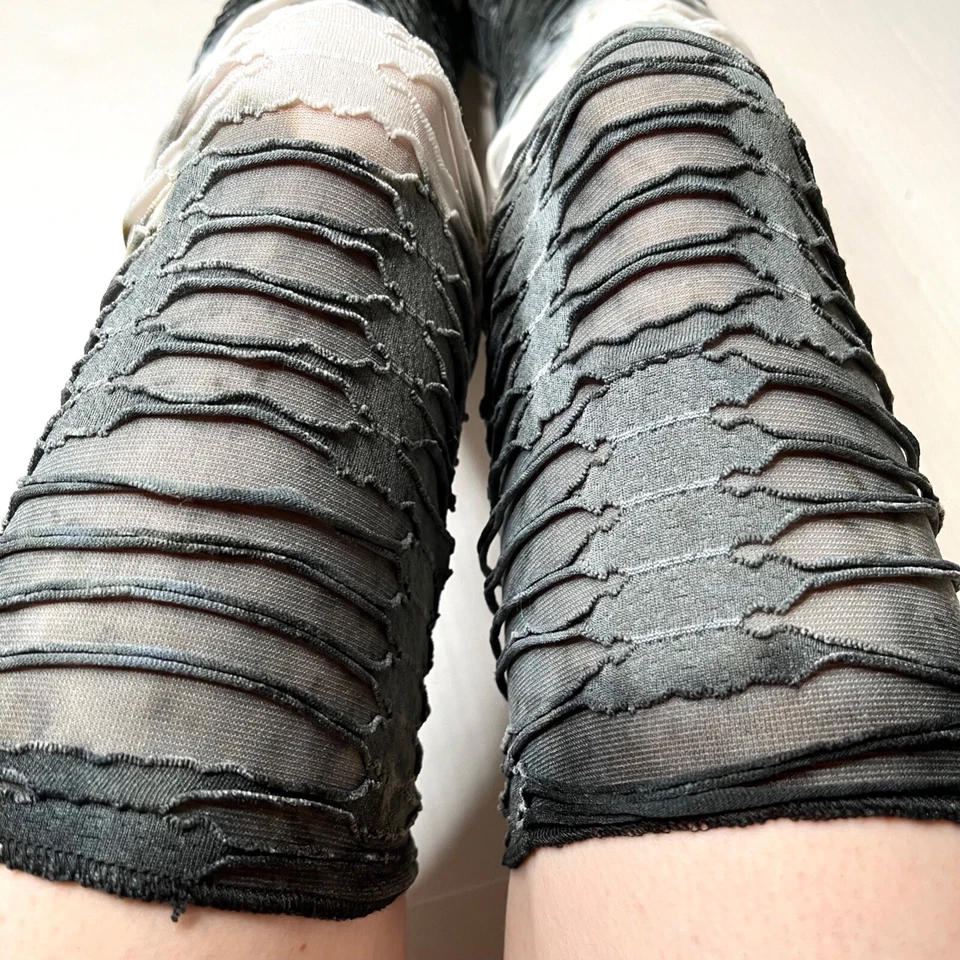 Gray Mummy Leg Warmers Bandage Knee Socks Wrap Up White Thigh Highs Zombie Black - Image 2 of 4