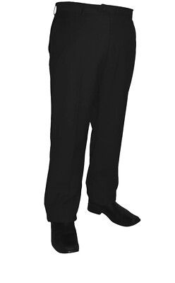 MEN'S BLACK DRESS PANTS SLACKS TROUSERS HEMMED FLAT FRONT NEW