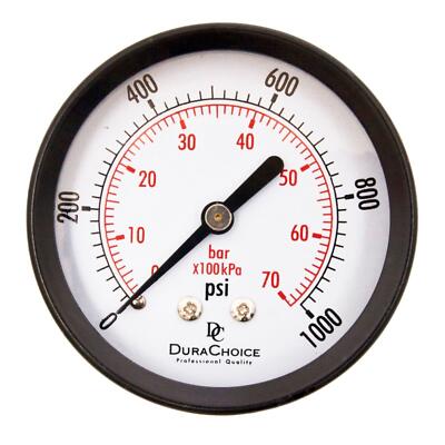 1-1/2'' Utility Pressure Gauge - Blk.Steel 1/8'' NPT Center Back 1000PSI