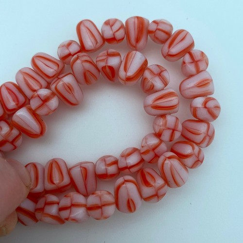 Opaque Orange & White Gumdrop Czech Glass Beads (7x10mm) (SCG70) - Picture 7 of 10