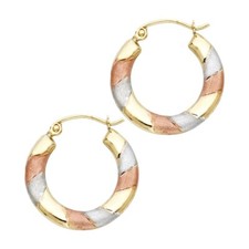Gold 14K Tri Color Gold Diamond Cut Hoop Earrings