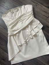 Wäsche Von Shelli Segal Verziertes Mini Kleid Elfenbein Satin Größe 14 BNWT