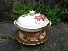 ANCIEN BOL A BOUILLON COUVERT ET SON ECUELLE  EN FAIENCE ANGLAISE GROVE & STARK