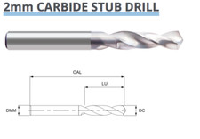 Image of 2mm CARBIDE STUB DRILL BIT 2 FLUTED 8003030200 DIN6539 EUROPA TOOL P50