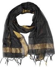 TreegoArt Fashion Women's Plain Silk Dupatta with Golden Border - 2.25 metres.