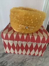Vintage Ladies Joseph Magnin Yellow 60s Hat Net Now Rhinestone