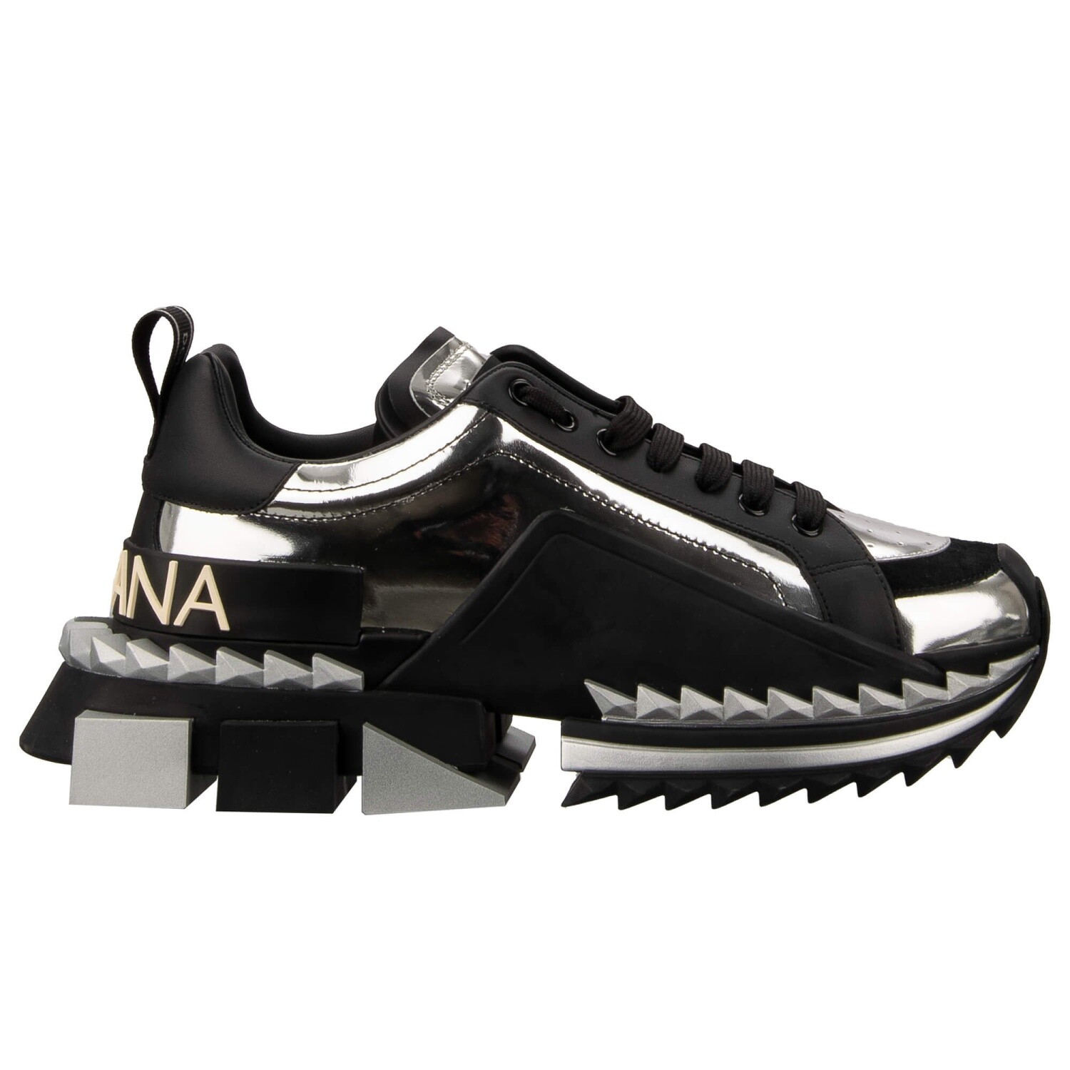 DOLCE & GABBANA DG Logo Low-Top Leather Sneaker Shoes SUPER KING Silver Black