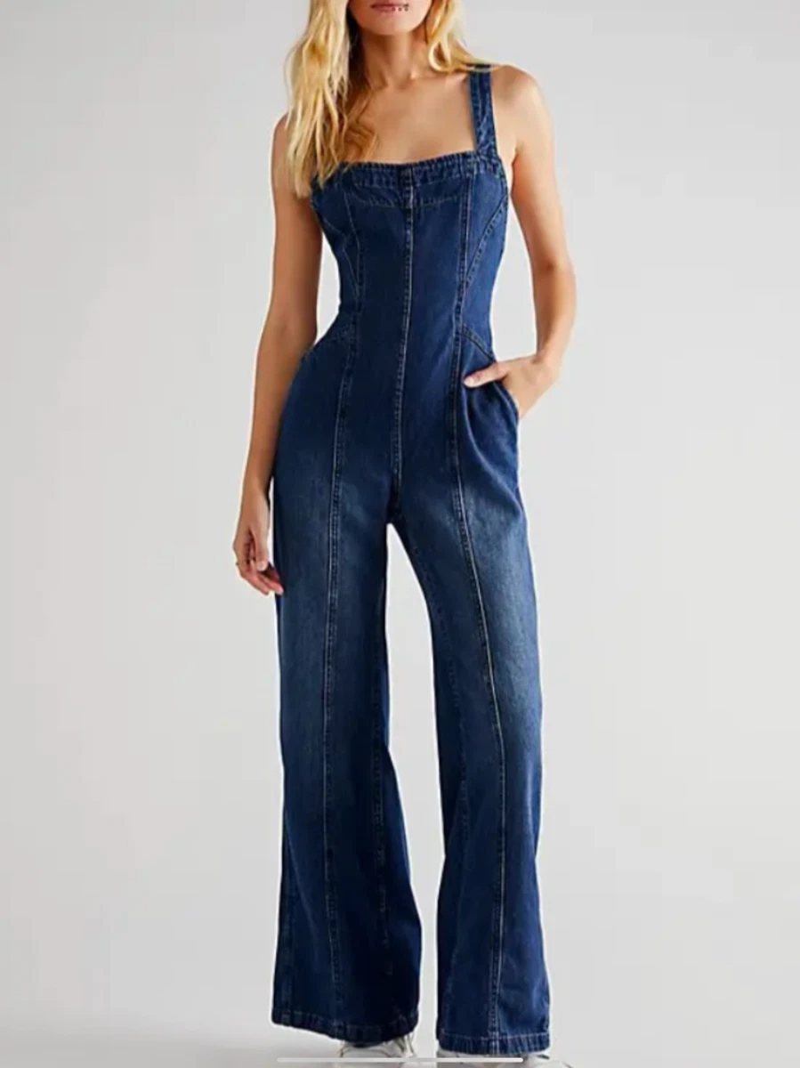 Free people Kendra denim jumpsuit- size medium, NWOT | eBay
