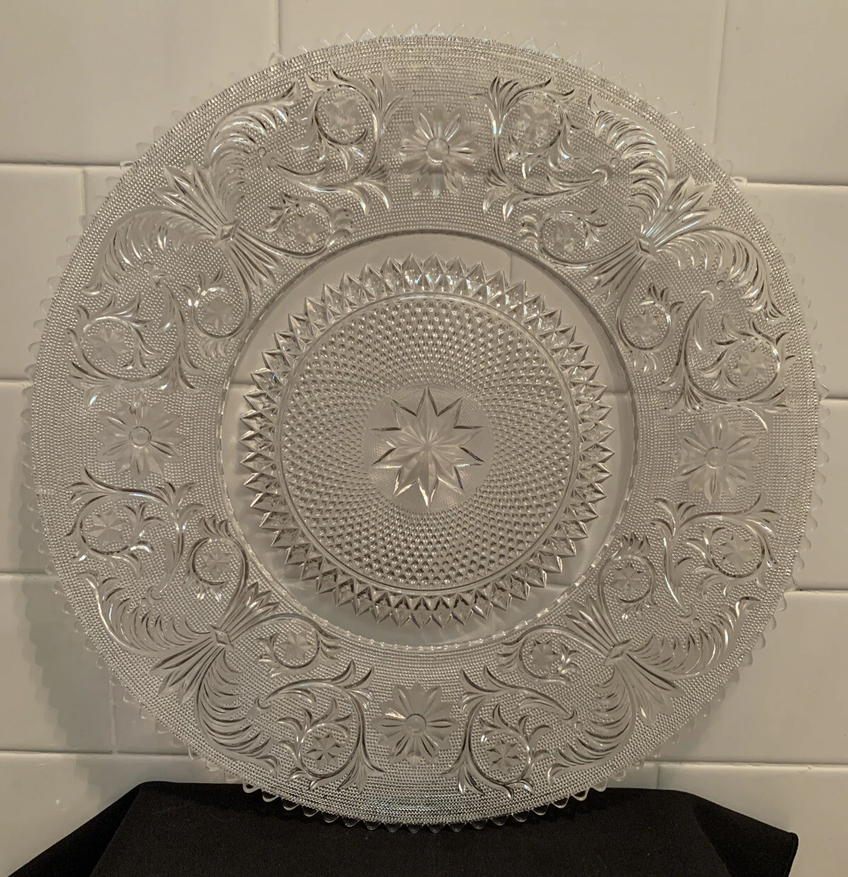 Antique Vintage MCM DUNCAN & MILLER SANDWICH GLASS Platter Cake Plate Tray 16''