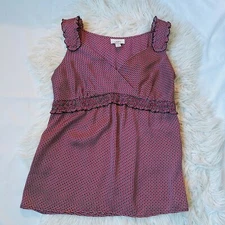 Ann Taylor Loft Top Womens 8 Career Tank Polka Dot Sleeveless Blouse