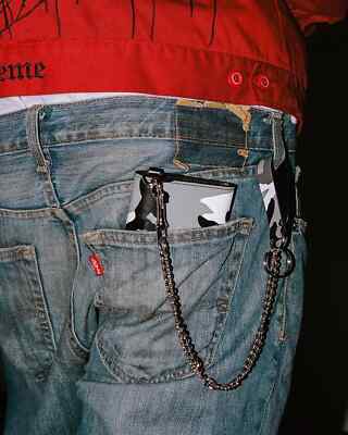 Supreme Leather Chain Wallet 25SS Trifold Black Snow Camo Red
