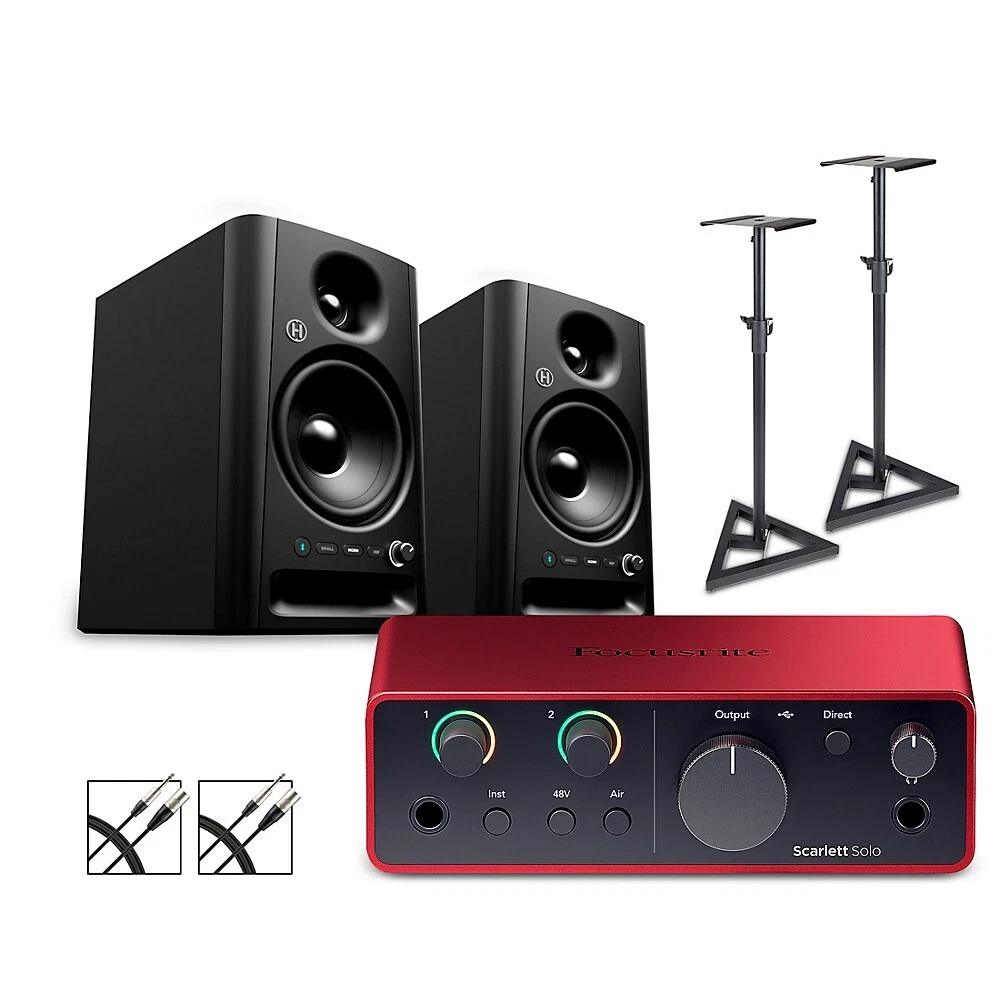 Focusrite Solo Gen4 w Harbinger Studio Monitor Pair Stands Cables