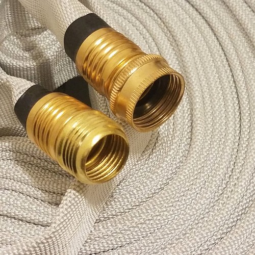 Forestry Grade Garden Thread Lay Flat Fire Hose WHITE with Quick-Strap Cord Wrap - Picture 7 of 16