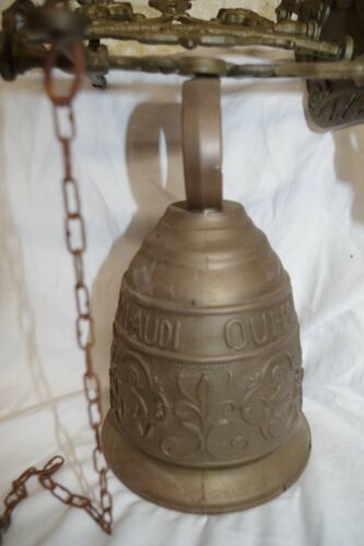 #84 Brass Wall Mount Bell Figural Angels Dragons QUI ME TANGIT VOCEM MEAM AUDIT - Picture 2 of 9