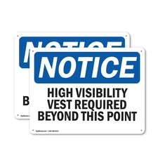 (2 Pack) High Visibility Vests Required Beyond This Point OSHA Notice Sign Decal